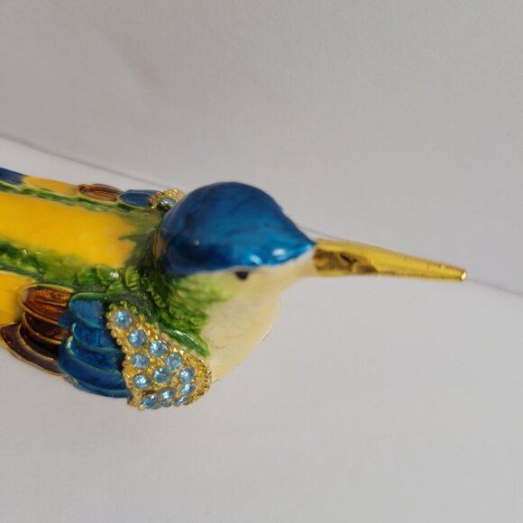 Enamel Hummingbird Trinket Box With Crystals & Magnetic Closure - Picture 2 of 5